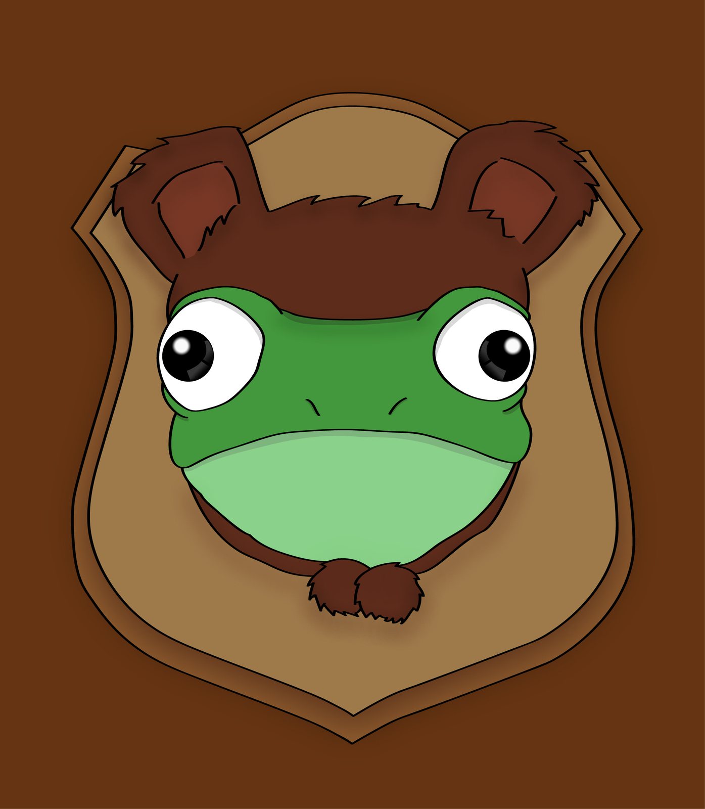 Frog in a bear-head plaque illustration