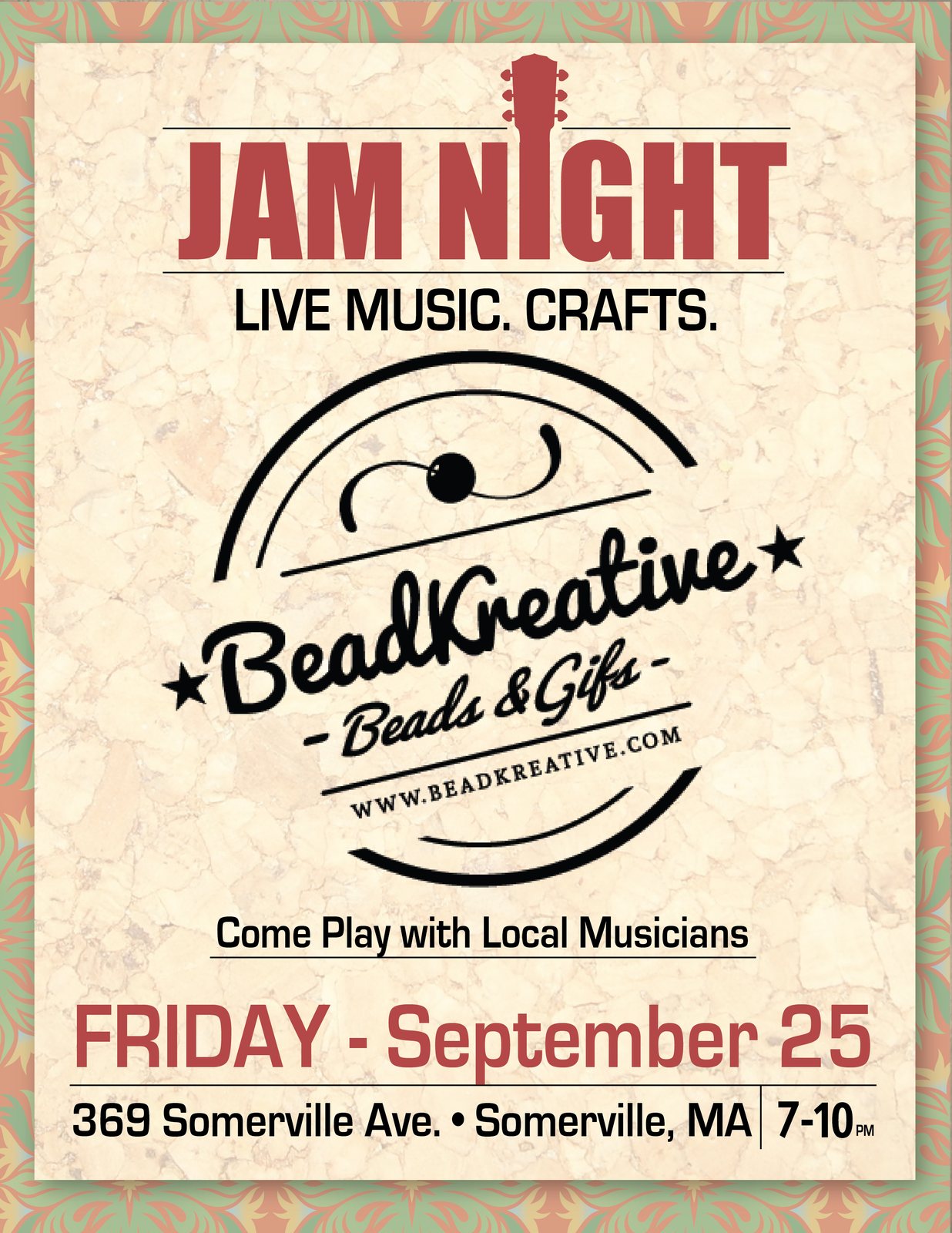 Jam Night poster for Bead Kreative