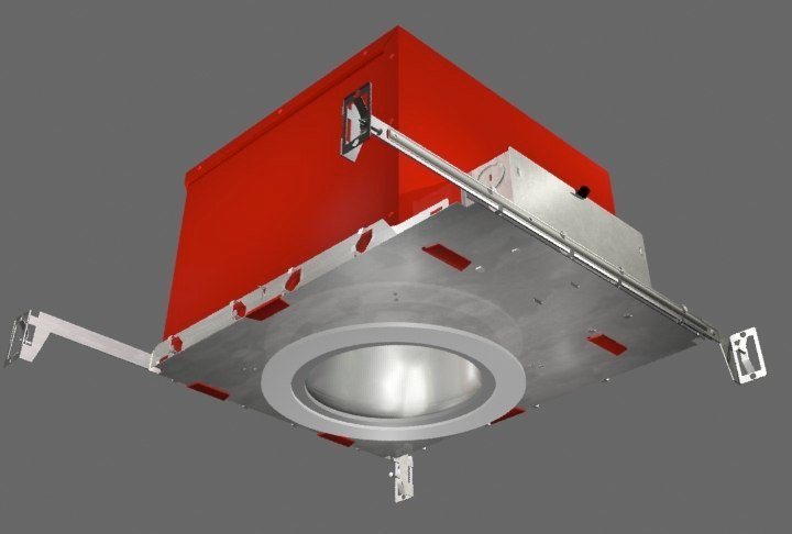 3d model of a fire-rated light housing seen from below