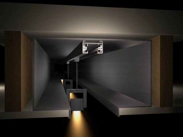 3d model of recessed track light casting a beam