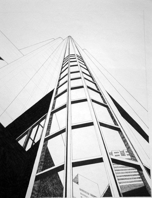 Perspective drawing of a skyscraper
