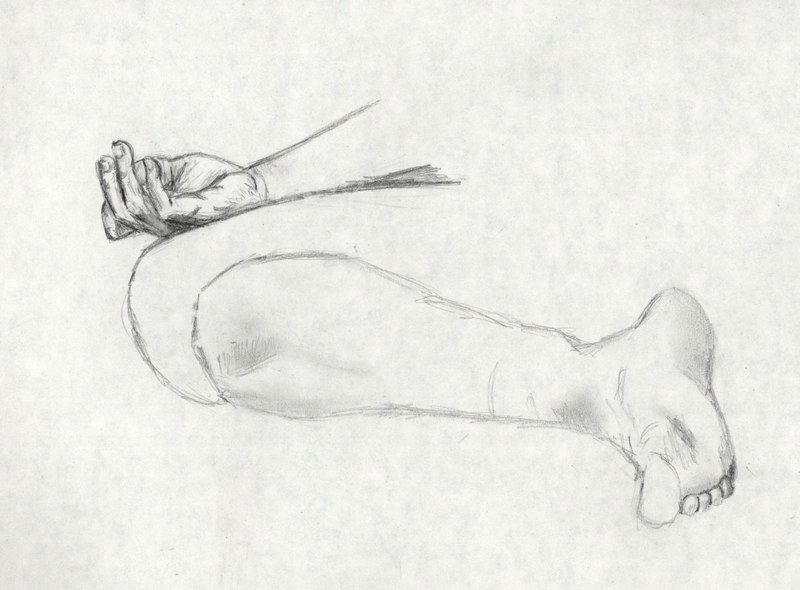 Pencil study of a hand and a leg