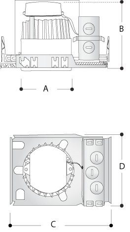 Light housing technical drawing with dimensions
