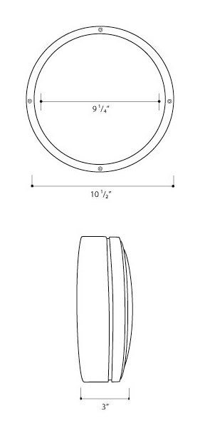 Round surface-mount light fixture, front and side