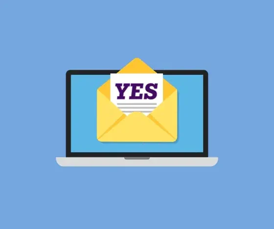 Animated email arriving on a laptop